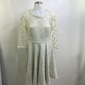 Ryu M Jacquard Midi Length Dress Polka Dot Lace Fit Flare A-line‎ Beige Sheer